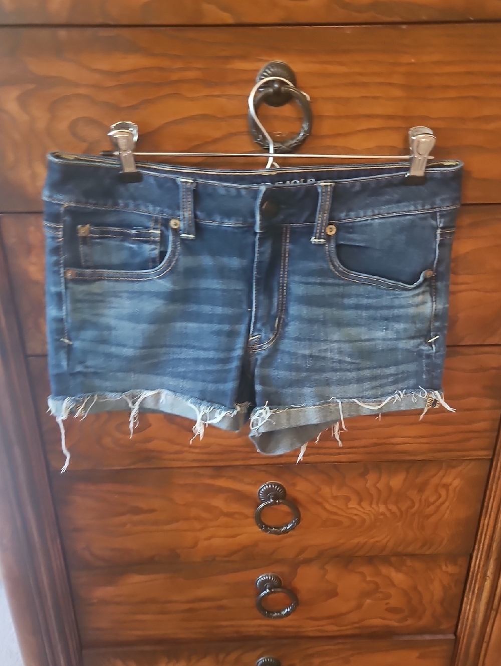 American Eagle Outfitters Dark Blue Distressed Denim Cutoff Shorts